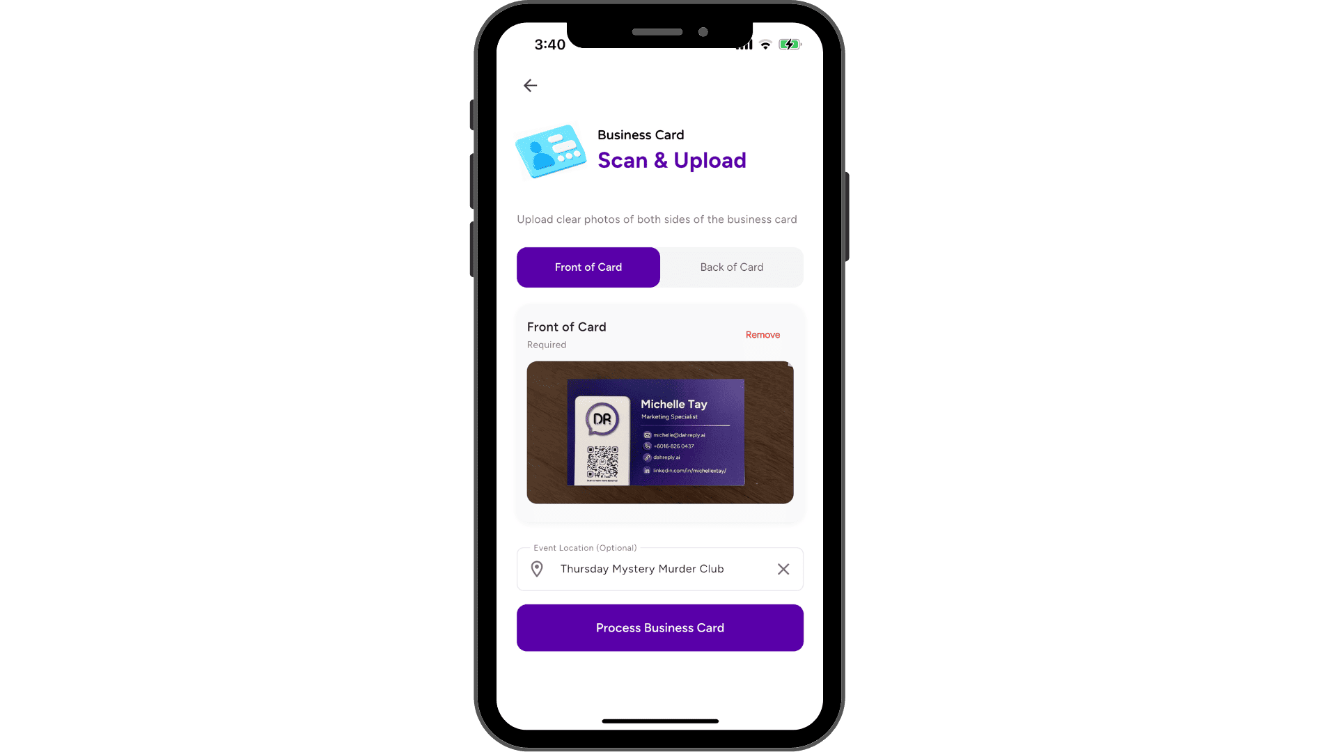 Scan any business card and store it instantly.